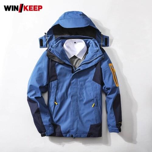 Unisex Autumn Winter Thin Fleece Liner Skiing Jacket Windproof Waterproof Warm Hooded Outdoor Jacket Detachable Outerwear 5XL