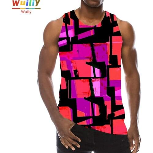 Cube Tank Tops For Men Summer Space Graphic 3D Print Sleeveless Sport Gym Tops Novelty Beach Vest