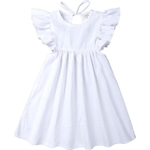 Solid White Kids Clothes Girl Dresses Summer Kids Dresses for Girls Cotton Sleeveless Ruffle Children Girl Dress Kids Clothes