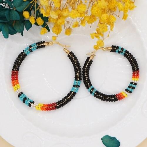 Autumn and Winter Retro Ethnic Miyuki Rice Beads Hand-woven Beaded Large Hoop Earrings Female Personality Geometric Earrings