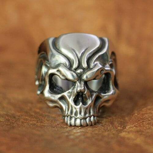Hollow Angry Skull Ring 925 Sterling Silver Mens Biker Punk Ring TA136 US Size 7~15