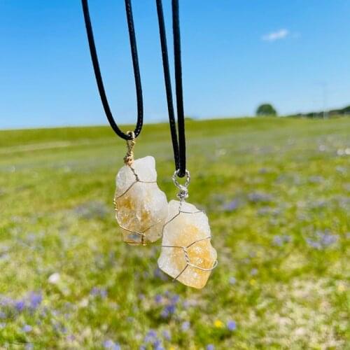 Citrine Crystal Necklace | Wire Wrapped | Reiki Charged | Rough Natural Stone | Raw* Natural* Real* Quartz Healing Jewelry