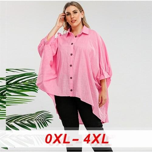 Casual Button Tops Womens Plus Size Shirt Single-Breasted Three Quarter Sleeve Loose Solid New Top Elegant Asymmetrical Blouse