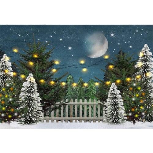 Christmas Backdrop Noel Kids Family Snowflakes Sparkle Lights Star Pine Trees Moon Background Portrait Studio Photography Banner