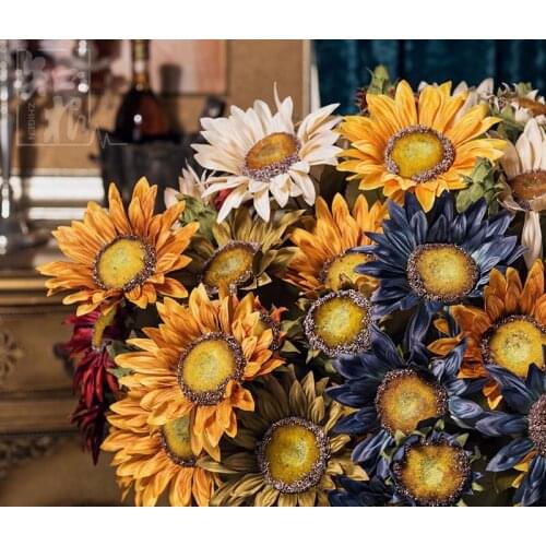 Silk Flower 13 Oil Painting Simulation Sunflower Bouquet European-Style Fake Flower Decoration Flowers Living Room Display Flowe