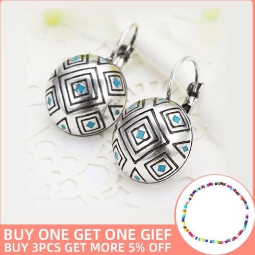 Shineland Vintage Trendy Bijoux Drop Earrings Fashion Geometric Round Enamel Earring For Women Boho Style Party Jewelry Gift