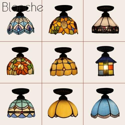 Retro European and American Style Glass Ceiling Lamp Bedroom Study Aisle Kitchen Restaurant Cafe Lighting Decoration Lamps 20CM