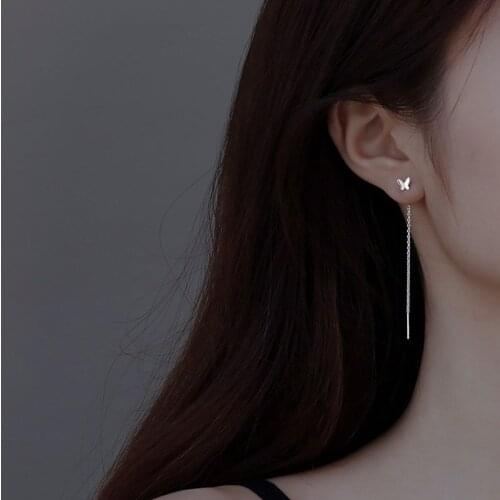 VENTFILLE 925 Sterling Silver Asymmetrical Butterfly Stud Earrings For Women Simple Temperament Earring Korean Jewelry