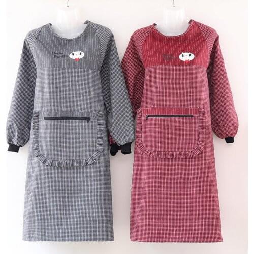 Long-sleeved home kitchen cooking womens apron anti-oil adult gowns cotton mens work clothes lengthened customization
