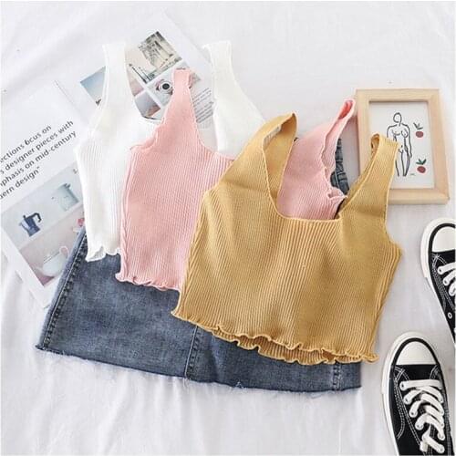 Female Square Neck Crop Top Female Simple Summer Camisoles Lady Underwear Crop Top Femme Flounve Hem Tank Tops women