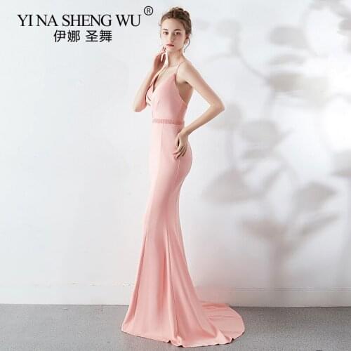 Mermaid Dress New Elegant Thin Shoulder Strap Backless V-neck High Open With Train Prom Sexy Long Dress Women Vestidos