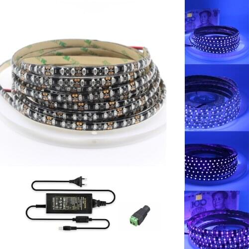1m 10m Ultraviolet Black light SMD 3528 120leds/m UV Led Strip black light LED Ribbon Purple Flexible lamp + 12V power adapter