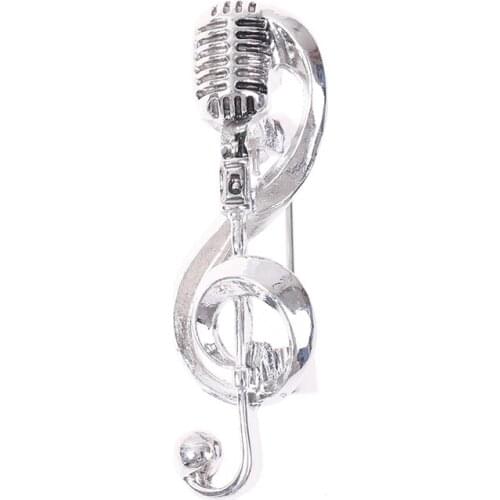 1Pc Vintage Silver Color Microphone Brooches Women Men Music Note Brooch Pins Christmas Gifts