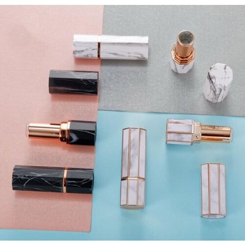 10/30/50pcs 12.1mm Marble White Black Gold Rim Eight Sides Empty Lipstick Tube Lip Balm Container Cosmetics Refillable Shell