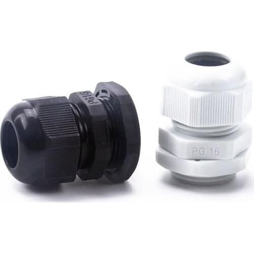 20pcs/bag IP68 Waterproof Black and White PG16 Nylon Strain Relief Glands Connector