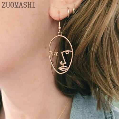 2020 New Arrival Punk Human Face Drop Earrings Fashion Dangle Earring Jewelry Retro Abstract Hollow Out Statement Earrings Women