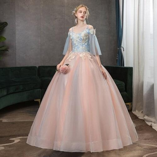 2020 Sexy V-neck Quinceanera Dresses Floor-length Off The Shoulder Party Ball Gown Luxury Lace Embroidery Prom Formal Gowns