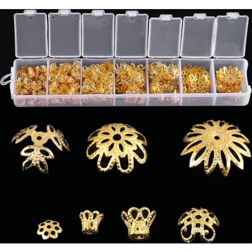 300pcs/lot Flower Bead Jewelry DIY Golden Silvery Hollow Flower Metal Charms Bead For Jewelry Making 6-16mm