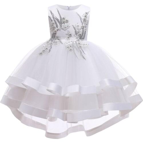 White Girl Pageant Dress Petal Princess Long First Communion Children Party Elegant Kids Dress for Girl Wedding Birthday Dress