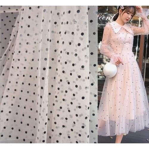 Black Polka Dot Fabric, Wedding Brozing Dotted Tulle Lace Fabric, Backdrop Bridal Fabric 57" Wide 1 Yard