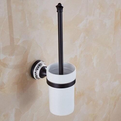Toilet Brush Holder Wall Mounted Oil Rubbed Bronze Bathroom Toilet WC Scrub Bath Cleaning Brush Holder Set KD754