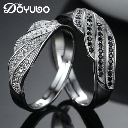DOYUBO Antique Sterling Silver Angle Wing Lovers Ring Solid Silver CZ Engagement Couples Rings Silver Wedding Fine Jewelry VB354