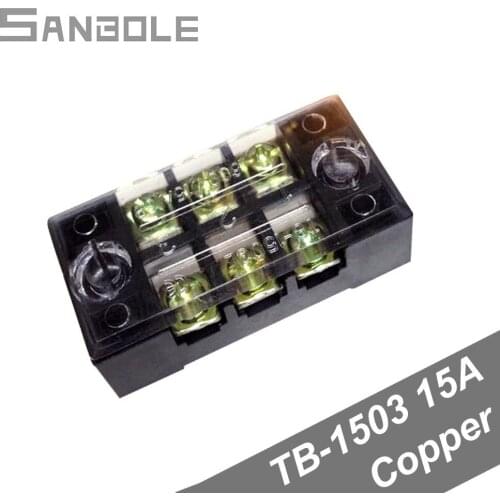 Dual Row Copper TB-1503 Strip Screw Terminal Block 15A 600V 3P Fixed Wiring Board wire connector 0.5-1.5mm2 (10PCS)