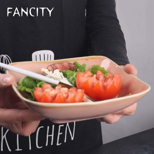 FANCITY Creative Japanese-style hand-painted ceramic square bowl, household dish bowl, noodle bowl, salad bowl, square fruit dee
