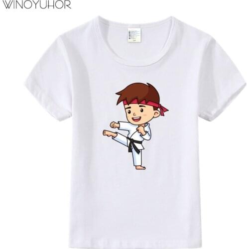 Cartoon Taekwondo Print Tshirt Kids Girls Tops 2020 New Summer Fashion Short Sleeve T-shirt Baby Boys T Shirt For Children