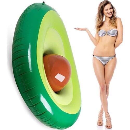 Giant Inflatable Avocado Swimming Ring With Ball Fun Summer Float Pool Ring Raft Lounge Beach Float Party Toys For Kids Adults