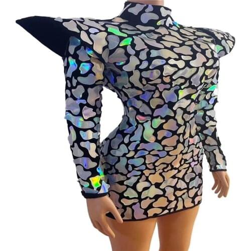 H169 Party Fashion Modern Bodysuit Tight Nightclub Long Sleeves Skinny Slim Sexy Costumes Ballroom Pole-Dancer Dress Catwalk Dj