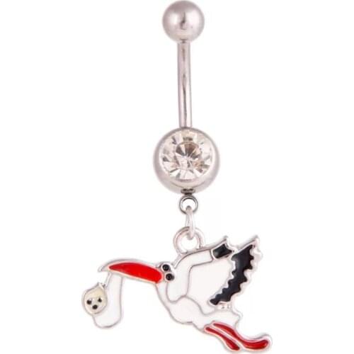 Surgical Steel Animal Dangle Navel Rings cartoon birds Navel Bars Antique Belly Button Ring Navel Piercing Jewelry