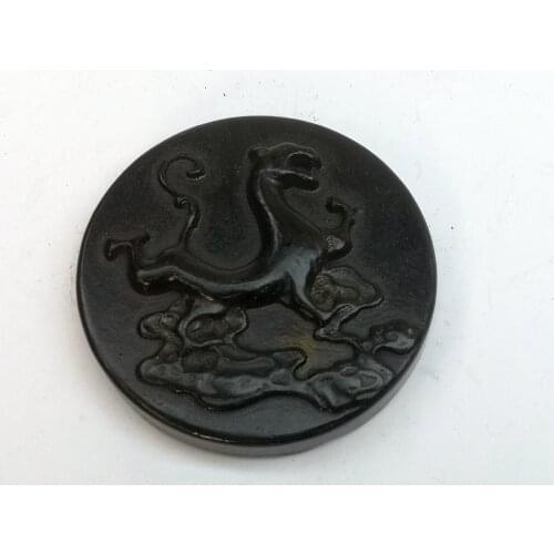 YIZHU CULTUER ART Collection Old China Hongshan Culture Black Magnet Jade Force Tiger Pendant Ornament