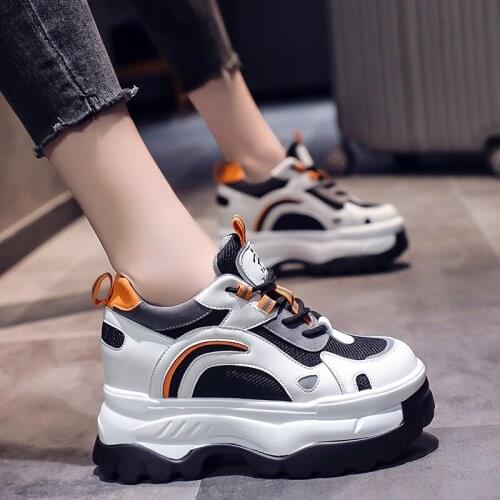 Women Platform Sneakers New 2021 Autumn Ladies Vulcanized Shoes Breathable Mesh Casual Shoes Chunky Sneaker Woman Wedge 10 cm