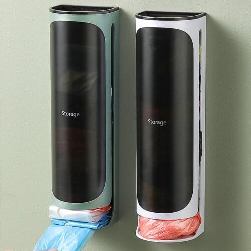 Kitchen Wall-Mounted Garbage Bag Storage Box Removable Puch Free Plastic Bag Organizing Box