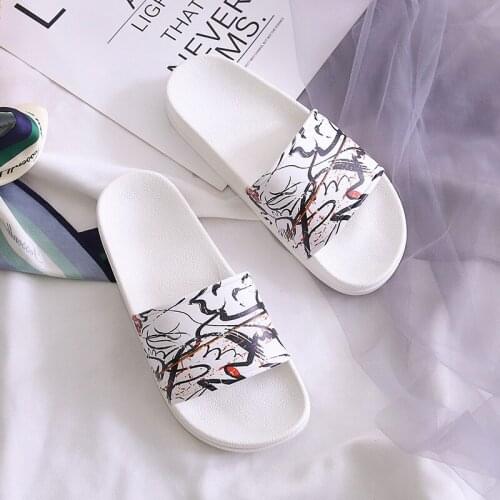 Summer Graffiti Slippers Female Indoor Home Couple Sandals And Slippers Outdoor Wear All-match Trend Male And Female Slippers