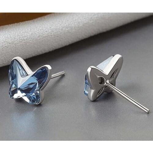 Cute Little fox Head Stud Earrings Female Cartoon Animal Blue Jewelry Ladies Child Birthday New Year Gift Punching Undefined