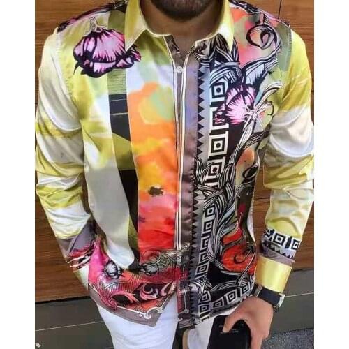 Mens British printed long sleeve slim mens shirts Spring/fall 2021 new casual fashion button-down jacket mens lapel shirt str