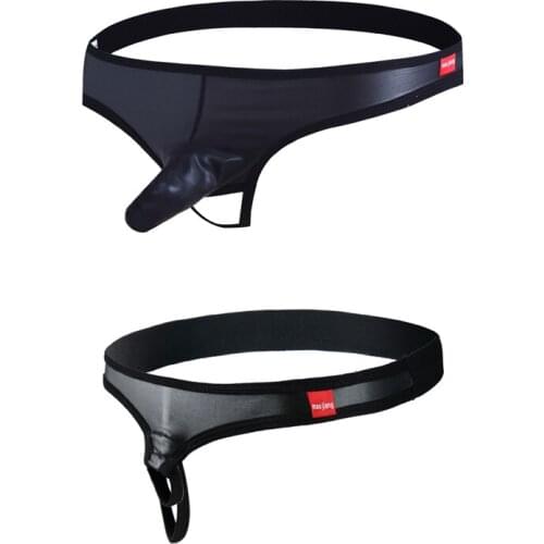 Mens briefs patent leather thong T-pants sex appeal low waist U pouch sex alternative performance clothing PU leather