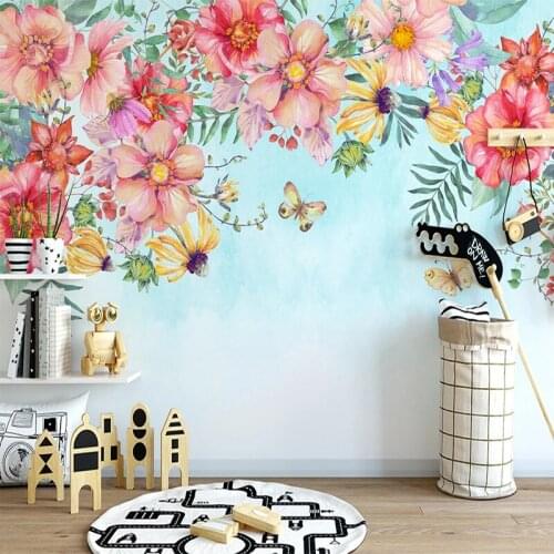 Custom Wall Mural Hand Painted Floral Flowers Oil Painting Romantic Pastoral Bedroom Living Room Sofa Home Decoration Wallpaper