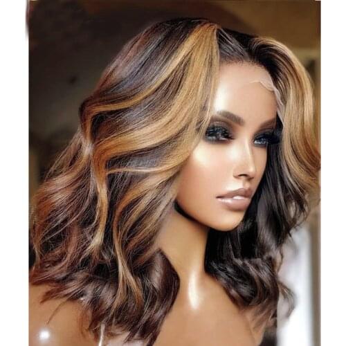 Short Body Wave Honey Blond Ombre Highlight 13x6 Deep Lace Front Human Hair Wigs Remy Brazilian PrePlucked Lace Frontal Wigs