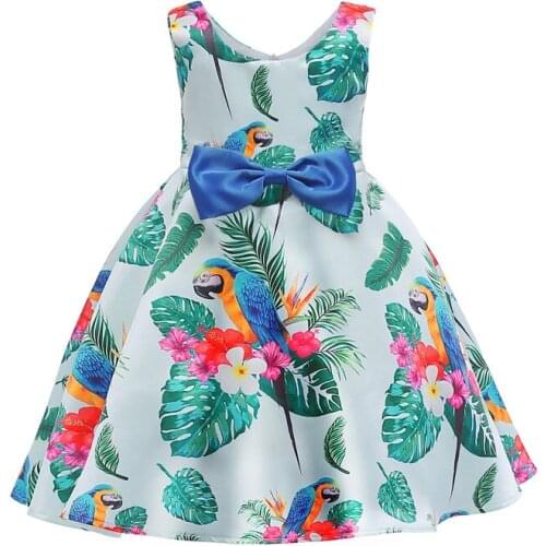 Girl dress sleeveless green leaves bowtie princess dress for 3-10years girls kids children party dinner performance dress