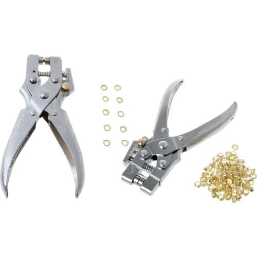 Practical Belt Hole Punch Plier With 100pcs Eyelet Hollow Press Grommets Craft Tool For Leather Strap E56C