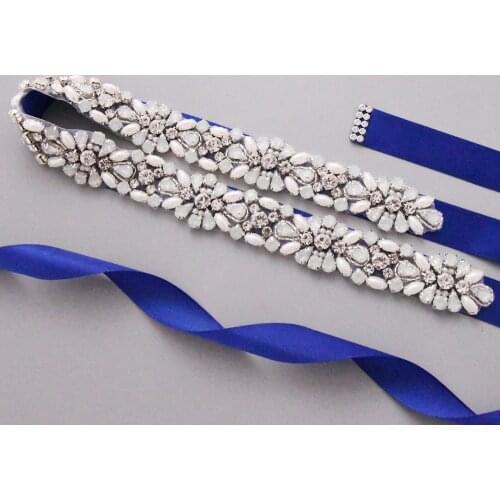 ZMS450 Opal and Milk Rhinestone Bride Belt Wedding Girl Bachelorette Party Prom Dress Accessories Woman Luxurious Sash