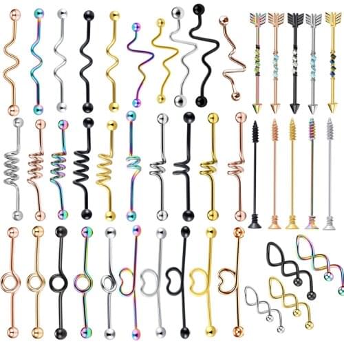 14G Stainless Steel Industrial Barbell Earring for Women Girls Surgical Stainless Steel Cartilage Tragus Helix Body Piercings