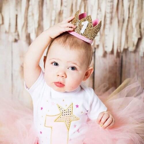 New Boy Blue Silver First Birthday Hat Girl Gold Pink Shiny Priness Crown Newborn Baby Birthday Party Hat Decorations Hot Sale
