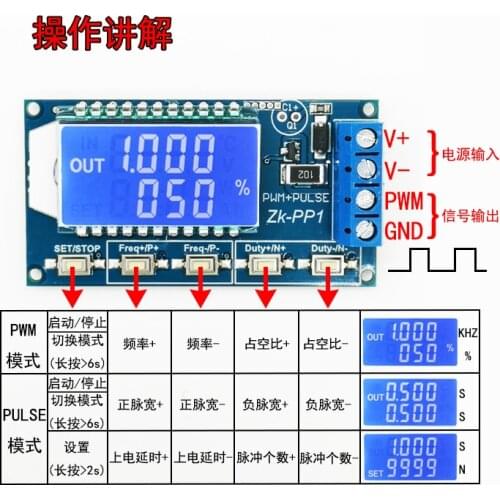PWM Pulse Signal Generator Module DC 3.3V-30V 1Hz-150KHz 1CH Adjustable Frequency Duty Cycle Square Wave Reverse Protection LCD