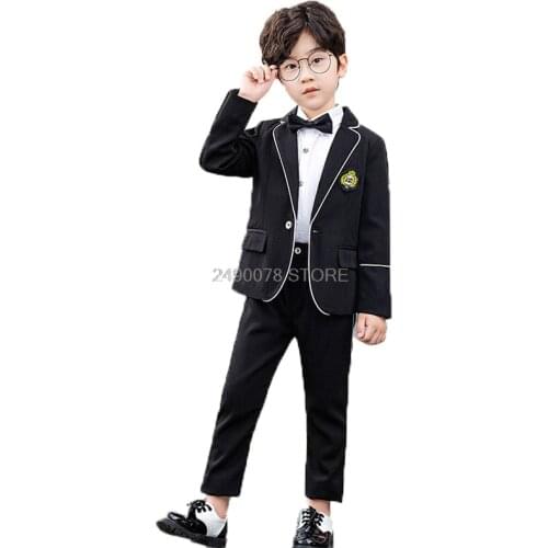 School Boys Jacket+ Pants 2pcs Formal Wedding Suit Gentleman Japan Kids Tuxedo Dress Children Party Costume Clothing 2-12T