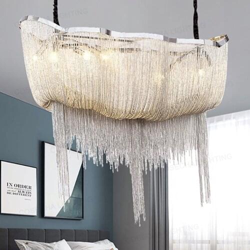 Nordic atmosphere living room chandelier creative long-shaped tassel aluminum chain boat-shaped light luxury restaurant bar