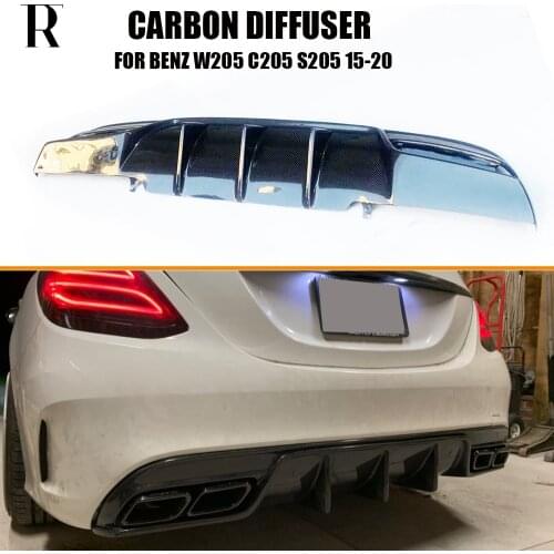 Carbon Fiber Rear Bunper Big Fin Diffuser for Benz W205 Sedan S205 Wagon C180 C200 C300 C400 C450 C43 & C63 AMG 15 - 21